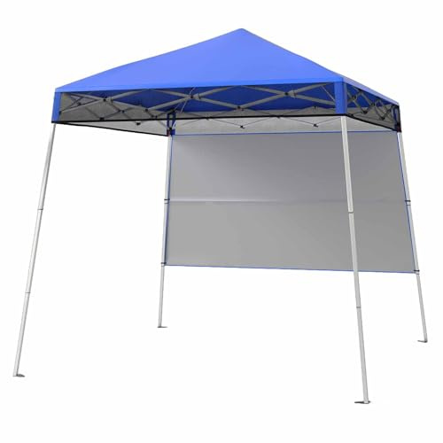 GYMAX Gazebo Pieghevole Pop Up 182 x 182 cm, Tenda a Baldacchino con Parete Laterale, Altezza Regolabile, Borsa da Trasporto, 4 Picchett, Parasole Impermeabile da Esterno per Feste, Campeggio (Blu)