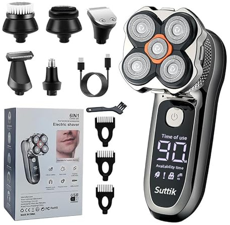 Rasoi 5D per uomini calvi, elettrico da uomo rotatry shvers con testa staccabile, display a LED Dry/Wet testa calva rasoio, IPX7 impermeabile, 6 in 1 rasoio per peli del naso, massaggiatore facciale