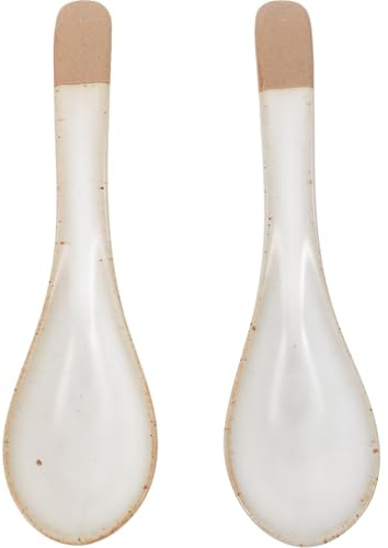 jojofuny 2 pièces Lot de Cuillères à Soupe Japonaises Céramique Rétro Résistantes Chaleur Poignées Arquées Ergonomiques pour Riz Soupe et Ramen Ustensiles de Cuisine Pratiques et