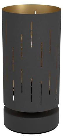 EGLO Tischlampe Lytham, Nachttischlampe, Tischleuchte, Stahl in schwarz | Textil in schwarz, gold E27 Fassung