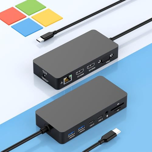 New Surface Thunderbolt 4 Dock Triple Displays with Power Supply, 12 in 1 Surface Docking Station with Dual 4K HDMI+VGA for Surface Pro 12/11/10/9/8/X/7+/7,Surface Laptop 7/6/5/4/3,Suface Go 4/3/2/1