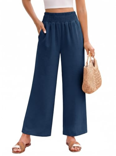 HEEKPEK Pantaloni Donna Estivi Leggeri Pantaloni Comodi Larghi Casual Elastico Vita Alta Solido Sciolto Lunghi Palazzo Pantaloni Gamba Dritta Casual Spiaggia Jogging con Tasche