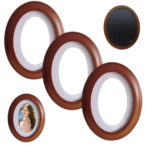 Gcroet Cadres Photo en Bois 3 pièces, Ensemble de Cadres Vintage ovales 5x7 Pouces pour Photo de décoration Murale Style Classique..