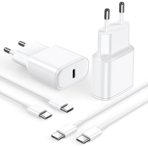 Chargeur USB C Rapide 20W, Lot de 2 Adaptateur Secteur et Câble USB-C 2M, Compatible avec iPhone 17/16/15, iPad A16/Pro/Air/Mini/10 11 EME Generation, Téléphone et Tablette USB-C