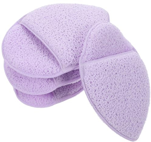 Amosfun Spugne per Pulizia Viso per Rimozione Make-up in Spugna Porpora Set 4 Pezzi Design Laccetto e Pulizia Profonda dei Pori, per Lavaggio Quotidiano del Viso