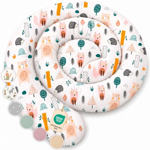 Lovely Hippo Seitenschläferkissen aus 100% Baumwolle – Bettschlange Body Pillow, Lange Kopfkissen Bettrolle, Nackenrolle Kissen (Waldtiere, 300 cm)