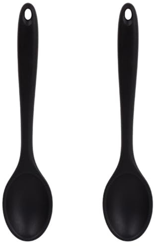 2 Pack Silicone Serving Spoon Set, Black Heat-Resistant Cooking Spoons for Stirring, Mixing & Scooping - Long Handle Kitchen Utensils for Non-Stick Cookware