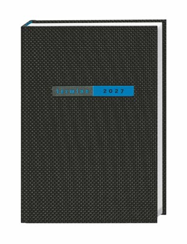 Terminer Struktur schwarz - Kalenderbuch A5 - Mit vertikalem Kalendarium - Kalender 2027 - Heye-Verlag - Taschenkalender mit viel Platz für Eintragungen - 15,2 cm x 21,5 cm