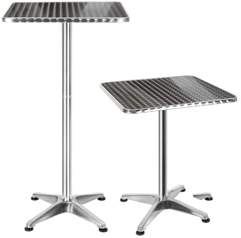BAKAJI – Mesa de Bar Alta de Aluminio para Exterior 60 x 60 cm, con Altura Ajustable 70/110 cm, Bandeja de Acero Inoxidable, para Bar, bistró, casa, jardín, Restaurante