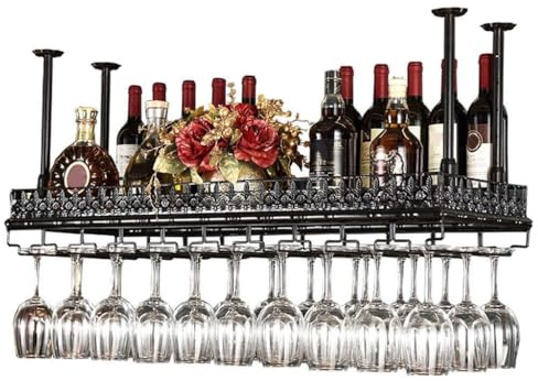 LYPGAuf den Kopf gestellter Weinregal im einfachen Stil Hängendes Weinglasregal aus Eisen Deckendekor für Bars, Restaurants, Küchen (Farbe : SCHWARZ, größe : 80 * 35cm)