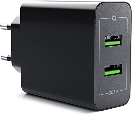 CSL - 36W Ladegerät 2 Port Quick Charge 3.0 - USB Netzteil 6000 mA Insgesamt - Schnellladefunktion - Smart Charge Solid Charge - für iPhone iPad Samsung Galaxy Nexus HTC Motorola LG UVM