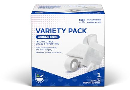 Rite Aid First Aid Gauze Pads, Variety Pack - Includes 25 Assorted Gauze Pads & Tape | Sterile Gauze Pads | First Aid Kit | Wound Care Supplies