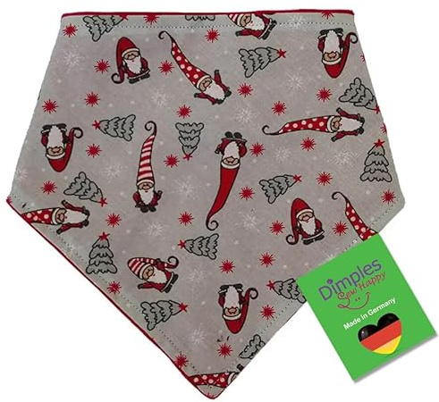 Dimples Hundehalstuch - Weihnachtswichtel grau rot - Halstuch, Bandana, Dreieckstuch für Hunde Welpen und Katzen - Tier Handgemachtes Accessoire 45cm