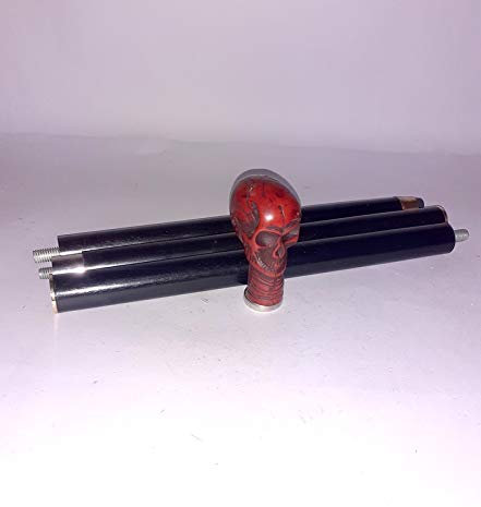 Ganga Nautical Gehstock mit Totenkopf-Motiv, roter Griff, Vintage-Stil, Messing