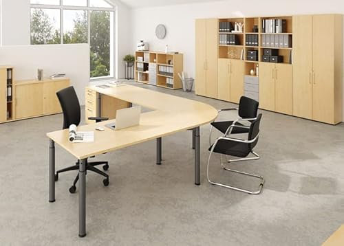 Schreibtisch 4Fuß-rd.120x80cm Buche/Silber