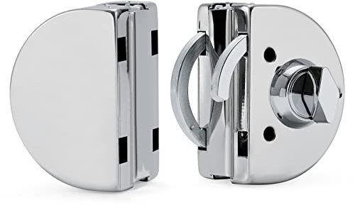 Ranbo Cerradura para Puerta de Cristal, acabado plateado pulido, adecuada para vidrio de 10~12 mm, con llave para abrir/cerrar, instalación sin taladro, ideal para el hogar u oficina.