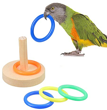 Yunmoxiao Bird Training Toy - Wooden Parrot Basketball - Colorful Stacking Rings for Small & Medium Birds