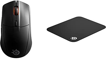 SteelSeries Rival 3 Wireless - Wireless Gaming-Maus - Über 400 Stunden Akkulaufzeits & QcK Mini - Gaming-Mauspad - Stoff - Gummiunterseite - Schwarz (250mm x 210mm x 2mm)
