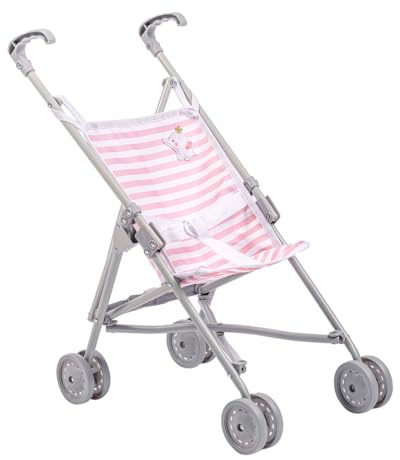 Jc Toys- Silla de paseo plegable modo paraguas, para muñecas de hasta 45 cm, ideal para jugar y pasear, blanco y azul a rayas, decoración elefante, diseñado por Berenguer, +2 años