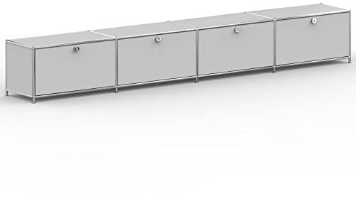 SYSTEM8X TV Lowboard 01004 Lichtgrau 302x40x43cm - Modernes Chrom Design mit 4 Klappen, Stellfüße - Für Wohnzimmer, Büro, Praxis