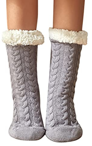 Onsoyours Calze di Lana Invernali Termiche Calzini Spessi Caldo Morbido Calzettoni Donna Antiscivolo Termiche Calzini Donna Scalzini Antiscivolo Invernali Calze Regalo F GrigioChiaro Taglia Unica