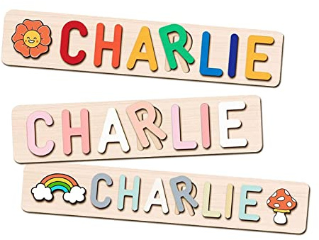 Personalisierte Name Puzzle für Kleinkinder, Tulolvae Name Holzpuzzle mit Namen und Tieren, Baby Puzzle ab 1 2 3 Jahren, Vorschule Pegged Puzzles für Jungen und Mädchen, Pädagogisches Spielzeug