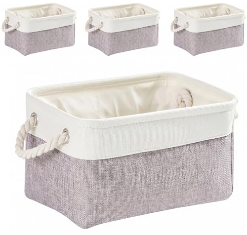 Mangata aufbewahrungskorb Stoff 4er Set, aufbewahrungsbox groß Schrank, Korb aufbewahrung Stoff mit Seil für Spielzeug, kleiderschrank, Regale, Kleidung (Faltbare, Grau Weiß)
