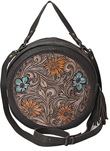 Merbaa Premium Handtooled Leather Round Western Crossbody Bag Purses For Women