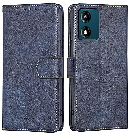 RankOne Funda Compatible con Motorola Moto E13 (6.5 Inches), Funda de Piel Tipo Folio Flip Protectora con Ranura para Tarjeta Carcasa - Azul