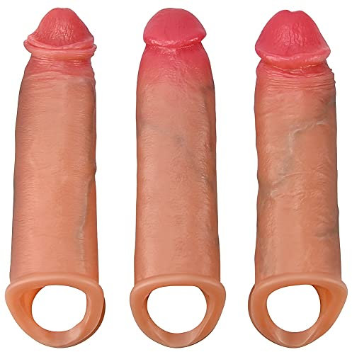 Realistische Dildos Penis Sleeve 3 Stücke Flüssiges Silikon Penishüllen Sexspielzeug Realistische Äderung und Eichel Penismanschetten Sex Toy für Pennisverlängung und Verzögerung Ejakulation