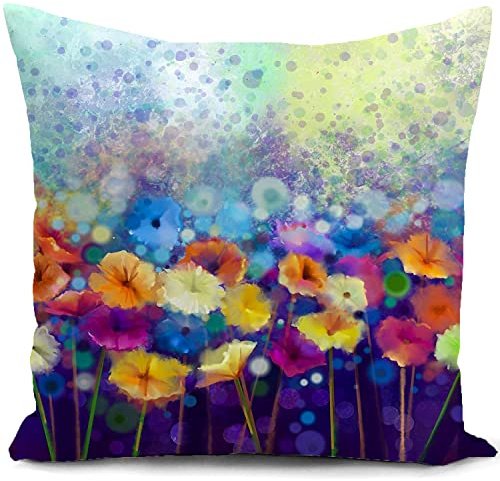 HUASHUZI Cushion Cover Flowers Floral Blue Purple Pillow Cover Outdoor Decor Home Throw Pillow Case Decorate for Garden Livingroom Couch Patio Furniture Sofa 18x18(45x45cm