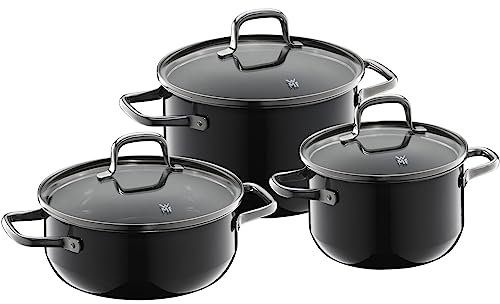 WMF Fusiontec Essential Topfset Induktion 3-teilig, Kochtopf Set mit Glasdeckel, Induktions Töpfe Set schwarz, High-Tech Keramik, kratzfest, unbeschichtet, ohne Skalierung, Made in Germany