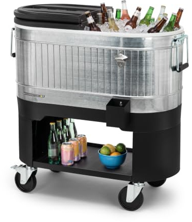 Permasteel 120 Qt Rollende Eistruhe, tragbarer Getränke-Kühlwagen für Terrasse, Party, Bar, Getränkekühler mit Rädern, Getränke-Trennwänden – perfekt für Unterhaltung im Innen- und Außenbereich und