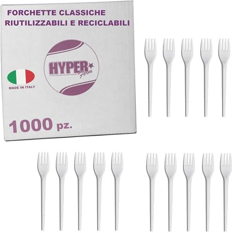 HYPER form - 1000 Forchette Riciclabili e Riutilizzabili, Lavabili in Lavastoviglie.Lunghezza 16,5 cm di Colore Bianco, ideali per dolci, dessert, pasta, frutta.