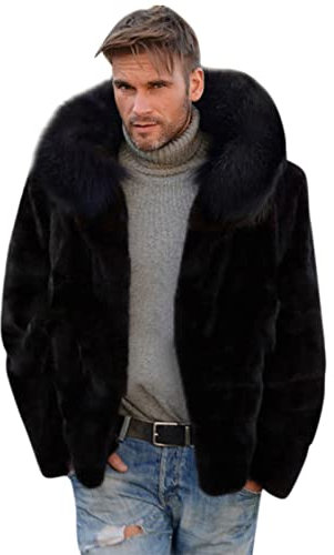 UnoSheng Herren Winterjacken Fellkapuze - Pelzmantel Herren Kurz Schwarz Fellmantel Warm Parka Kunstpelz Felljacke Winter Fleecejacke Mit Kapuze Übergangsjacke Männer Faux Pelz Jacke Parka Coat