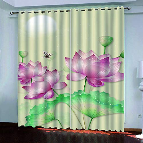 MAYNUO Blickdichte Vorhänge Mit Motiv 3D Rosa Lotus Schmetterling Kinder Gardinen Blickdicht Ösen Gardine Thermo 264x214 cm Schlafzimmer Kinderzimmer Vorhänge Dekoratives Muster, Verdunklungsvorhänge