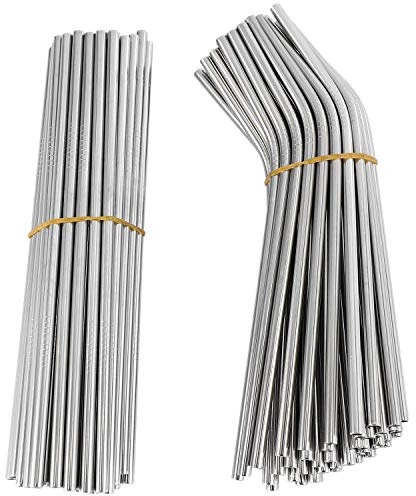 CTRLZS 100 cannucce in metallo riutilizzabili in acciaio inox 304, 215 mm x 6 mm, cannucce curve e 50 cannucce dritte