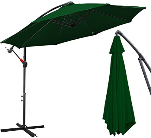 Daromigo - Ombrellone con manovella da 300/350 cm, ombrellone con supporto, parasole da giardino con protezione UV, in alluminio, impermeabile, per mercato e giardino, verde, Ø 350 cm