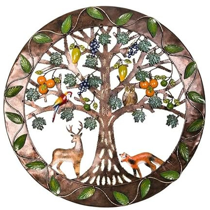 Wanddeko Metall Moderne Paradise Tree Wandbehang aus Eisen Elch Katzenkopf Fuchs Adler Vogel Papagei EIN schönes Geschenk für drinnen oder draußen.