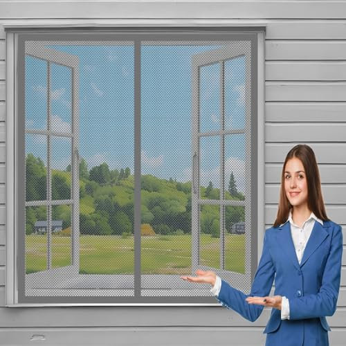 Insektenschutztür Fliegenschutz 122 x 165 cm Fliegengitter für Fenster Einfache Installation Auto Schließen Magnetvorhang für Balkontür Terrassentür, Grau