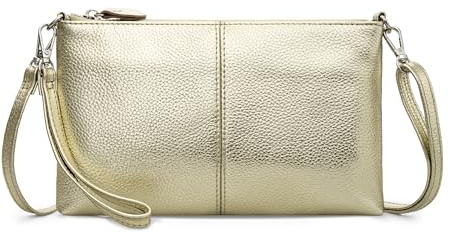 befen Genuine Leather Wristlet Clutch Purses and Handbags Cell Phone Wallet Envelope Crossbody Bags for Women, Small Cross Body Bag Purse with Adjustable Shoulder Strap-Gold