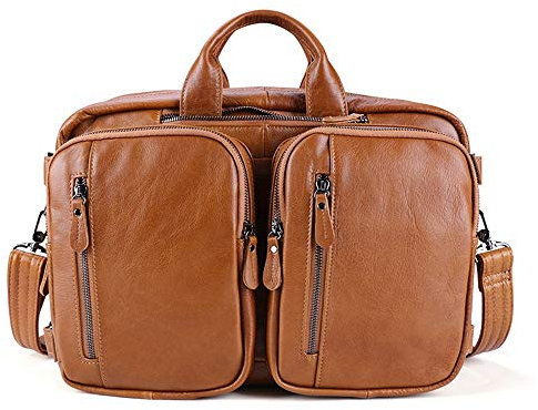 LVUNZJCA Aktentasche für Herren Men Messenger Bag Vintage-Leder-Aktenkoffer Große Satchel Umhängetasche Rugged Computer-Laptop-Tasche für die Arbeit(Braun)