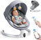 Helangel Altalena per neonati, dondolo elettrico per bambini con app e telecomando, imbracatura a 5 punti aggiornata, 10 musiche Bluetooth e 5 velocità, resiste a 9 kg