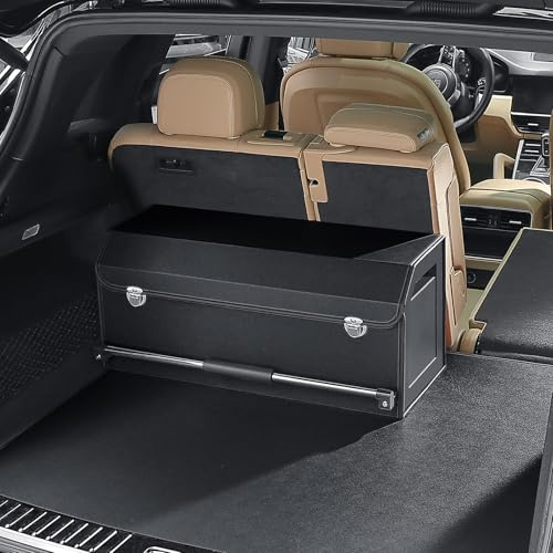 XCF Organisateur de Coffre de Voiture, Rangement Coffre de Voiture en Cuir Pliable Avec Couvercle et Poignée Robuste Organisateur Coffre Voiture et Stockage Pour SUV (Noir)