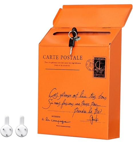 LYUCAYHQ Cassetta Postale in Ferro Battuto, Cassetta Lettere, Cassetta della Posta con Serratura, Vintage Impermeabile per Esterni, Decorazione da Giardino(Orange)