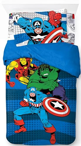 Jay Franco Marvel Comics Avengers - Set di biancheria da letto singolo in 100% cotone, 3 pezzi, collezione Supereroi, include copripiumino, lenzuolo con angoli e federa
