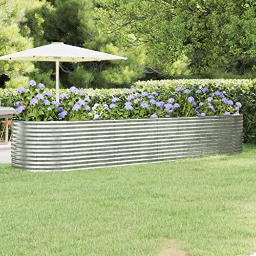 Xichuzi Hochbeet Pulverbeschichteter Stahl 396x100x68 cm Silbern, Palettenrahmen, Hochteich, Gemüsebeet, Kräuterregal Balkon, Blumenbeet, Kräuterspirale, Tomatenbeet, Pflanzhochbeet - 319077
