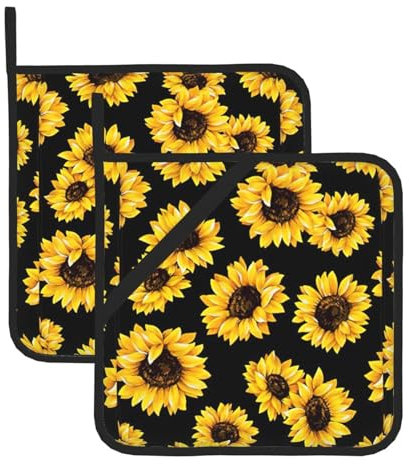 Set di 2 presine a forma di girasole, da cucina, per cuocere a microonde, servire il forno e grigliare