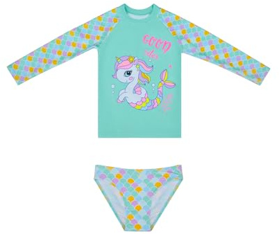 Långärmad Badkläder Rashguard Set Baddräkt Solskydd Simkläder för flickor från 2 till 12 år, La668-grön, 6-8 år