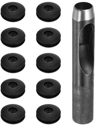 QUARKZMAN Kit d'Outils pour Œillets 11 Pièces, Ensemble d'Œillets 12 mm, Perforateur Rond, Pince à Œillets, Œillets en Plastique, Disques à Œillets en Plastique, Voiles d'Ombrage, Noir